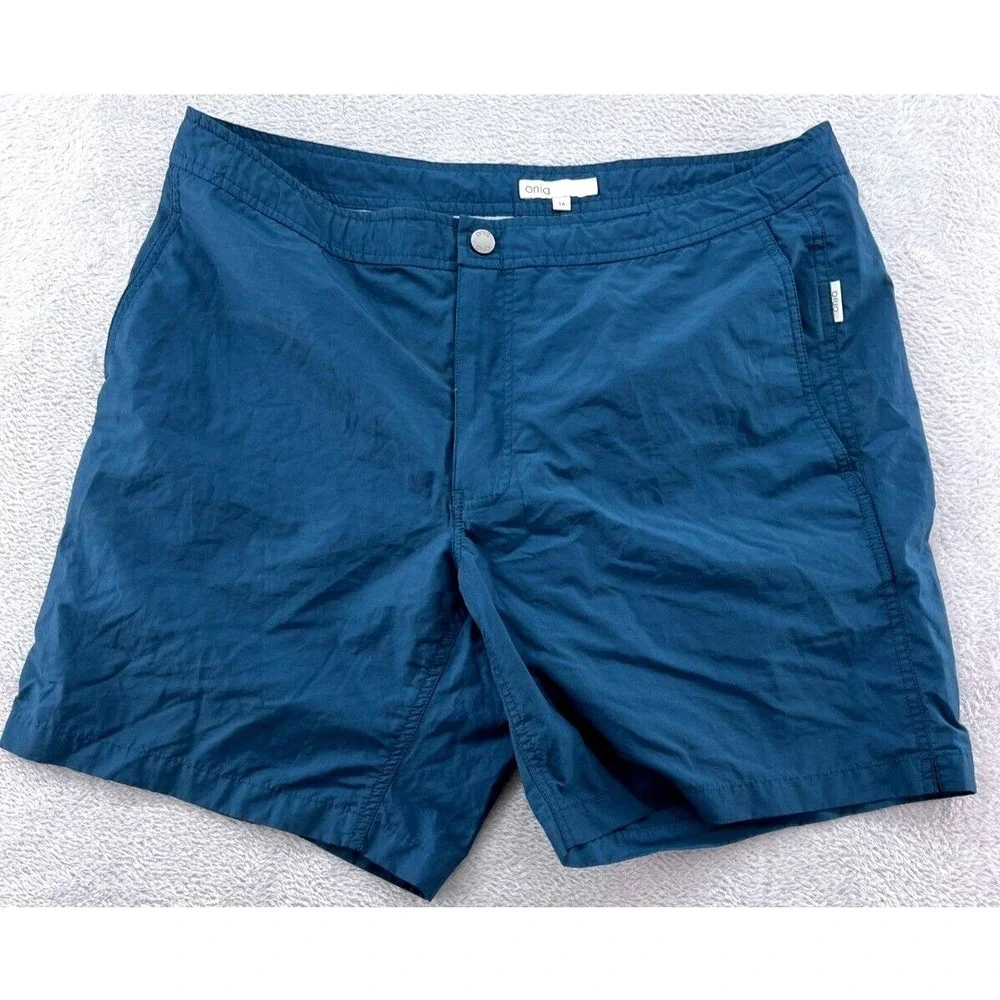 Onia Charles Swim Shorts Mens 36 Dark Teal Blue Mesh Lined Trunks 7 Inch Inseam